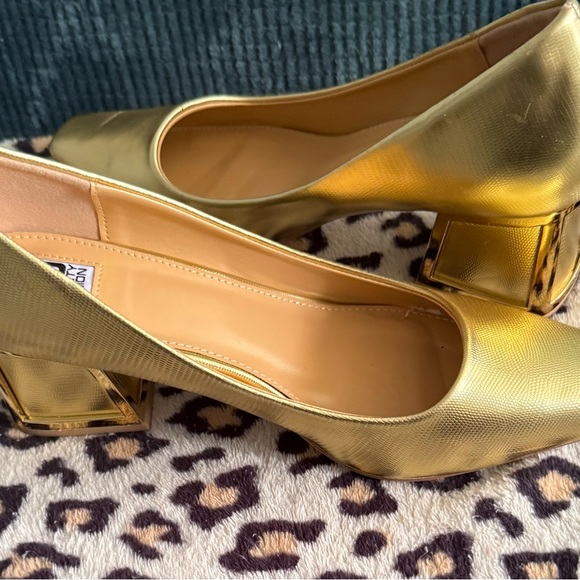 Ninety Union Gold Women's Square Stack Heels Shoes NEW Size 8 Church Formal - Picture 5 of 15